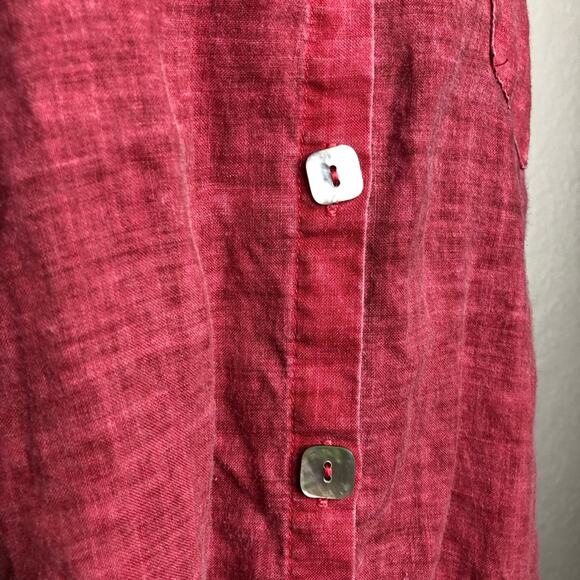 Habitat red pink lagenlook linen button down tunic top size Large - Picture 5 of 14